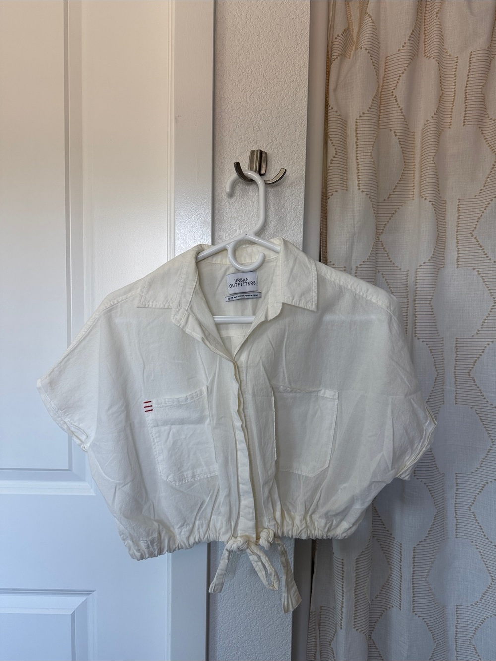 Urban Outfitters White Drawstring Cropped Button-Up Shirt